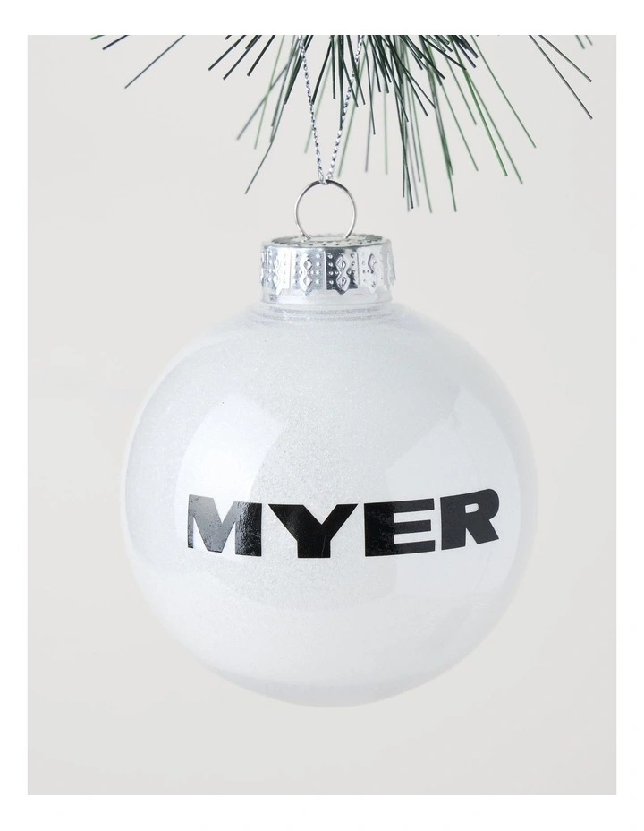 Heirloom Plastic MYER Branded Glitter Bauble in Black and White: 8cm image 2