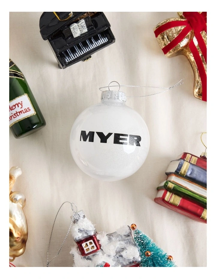 Heirloom Plastic MYER Branded Glitter Bauble in Black and White: 8cm image 3