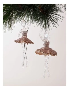 Luxe Christmas Pink Plastic Glitter Ballerina Wearing Glitter Pink Tutu Assorted