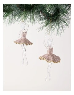Luxe Christmas Pink Plastic Glitter Ballerina Wearing Glitter Pink Tutu Assorted