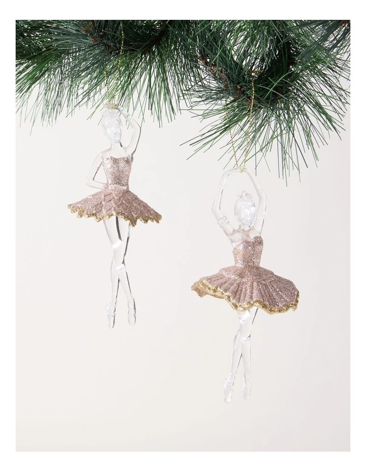 Luxe Christmas Pink Plastic Glitter Ballerina Wearing Glitter Pink Tutu Assorted image 1
