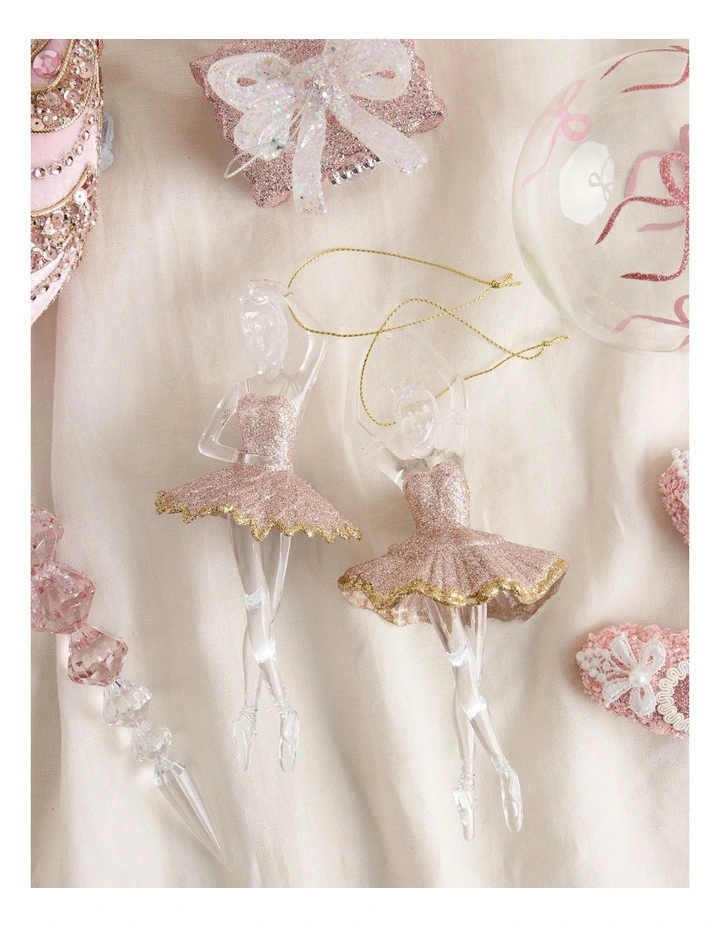 Luxe Christmas Pink Plastic Glitter Ballerina Wearing Glitter Pink Tutu Assorted image 5