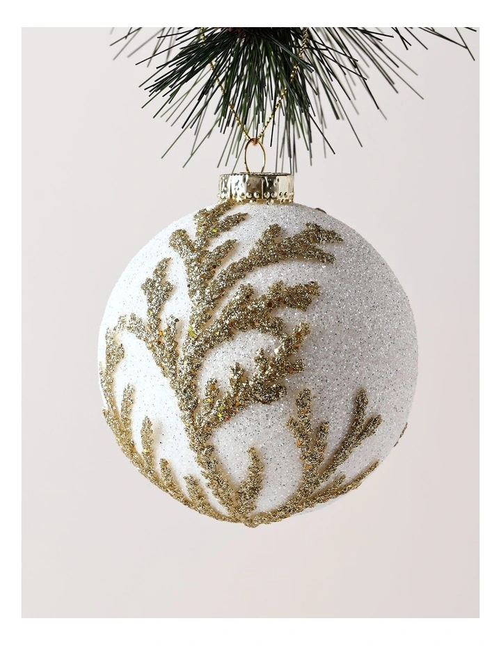 Eucalyptus Christmas White Styrofoam Ball withPale Gold Leaves image 1