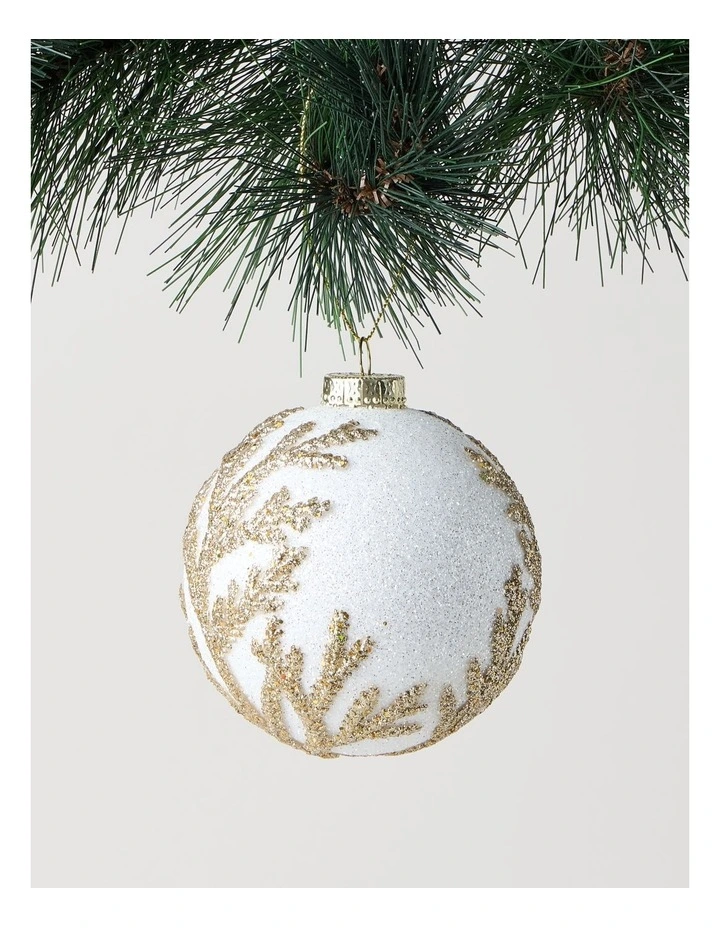 Eucalyptus Christmas White Styrofoam Ball withPale Gold Leaves image 1