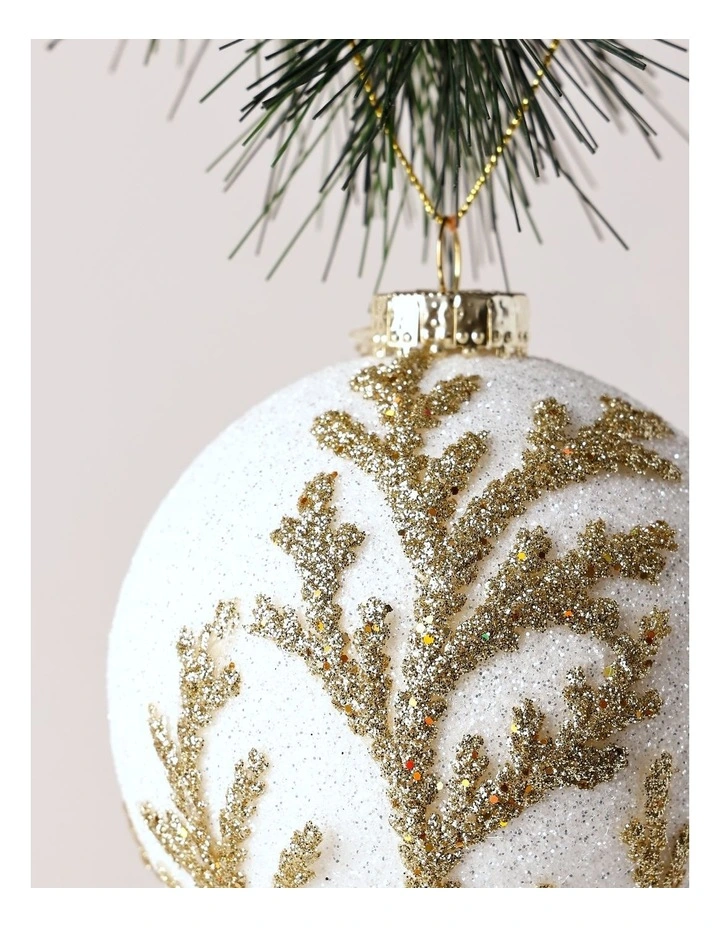 Eucalyptus Christmas White Styrofoam Ball withPale Gold Leaves image 2