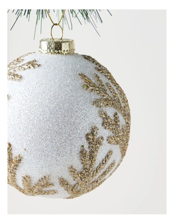 Eucalyptus Christmas White Styrofoam Ball withPale Gold Leaves image 2
