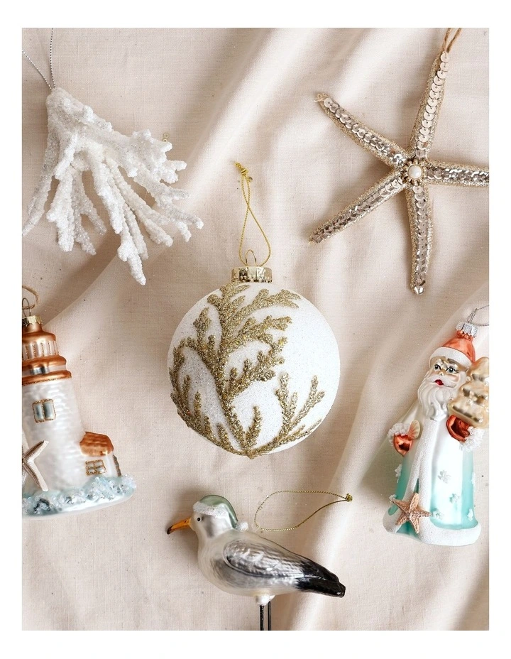 Eucalyptus Christmas White Styrofoam Ball withPale Gold Leaves image 3