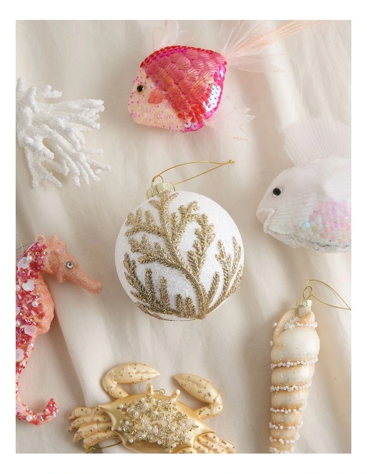 Eucalyptus Christmas White Styrofoam Ball withPale Gold Leaves image 3
