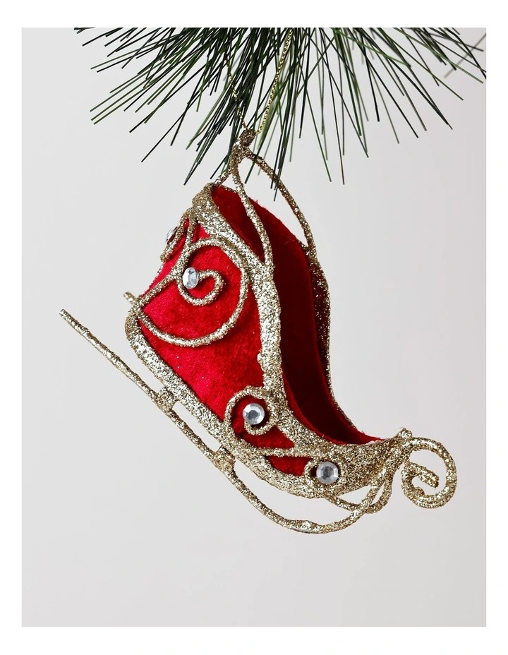 Heirloom Christmas Gold Glitter Wire Sleigh with Red Fabric image 1