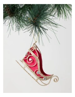 Heirloom Christmas Gold Glitter Wire Sleigh with Red Fabric