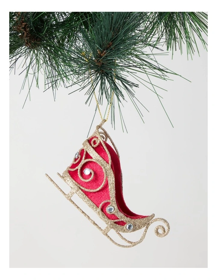 Heirloom Christmas Gold Glitter Wire Sleigh with Red Fabric image 1