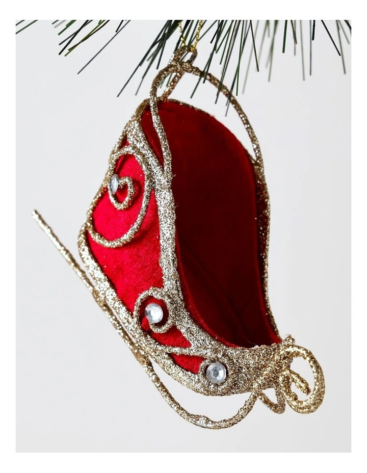 Heirloom Christmas Gold Glitter Wire Sleigh with Red Fabric image 2