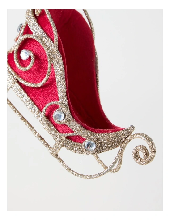 Heirloom Christmas Gold Glitter Wire Sleigh with Red Fabric image 2