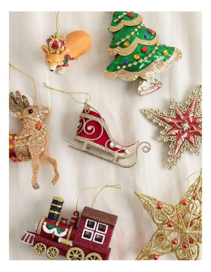 Heirloom Christmas Gold Glitter Wire Sleigh with Red Fabric image 3