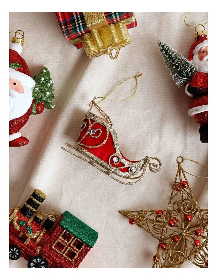 Heirloom Christmas Gold Glitter Wire Sleigh with Red Fabric image 3