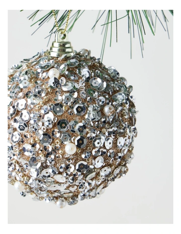 Luxe Christmas 80mm Pink Glittered and Sequin Pearl Bauble image 2