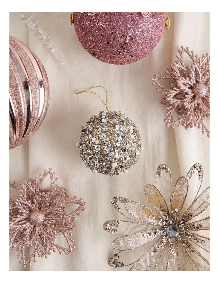 Luxe Christmas 80mm Pink Glittered and Sequin Pearl Bauble image 3