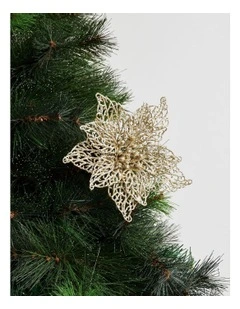 Luxe Christmas 20 cm Glittered Lace Poinsettia Clip