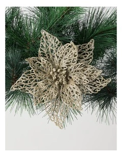 Luxe Christmas 20 cm Glittered Lace Poinsettia Clip