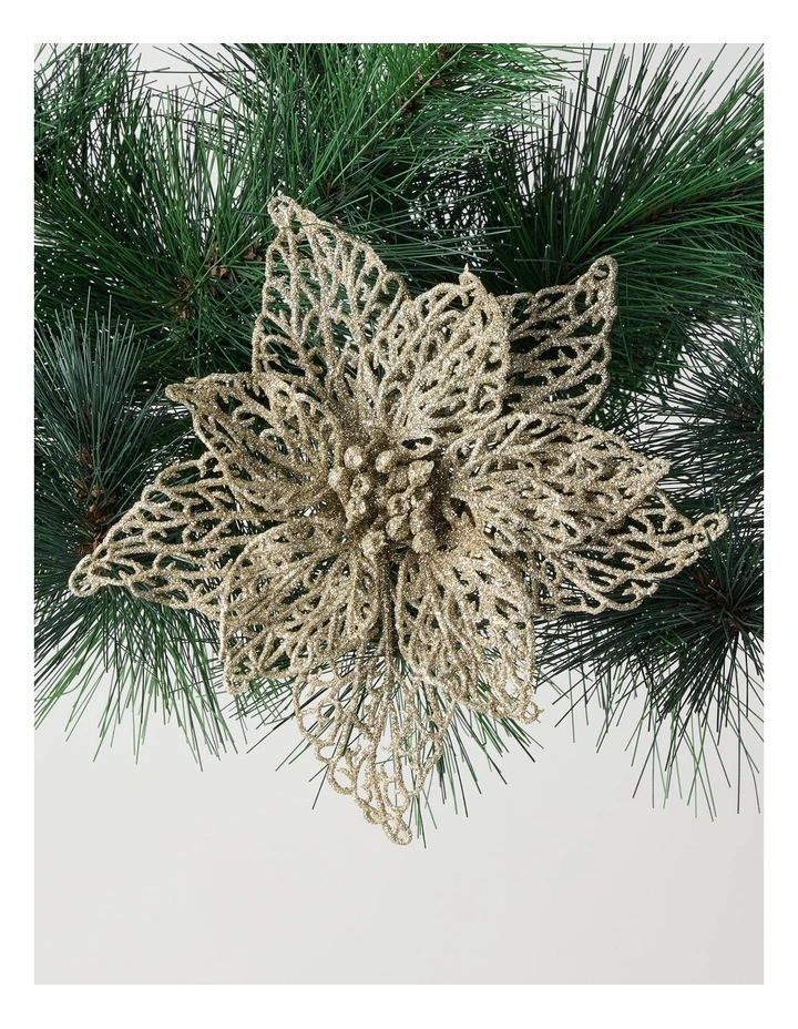Luxe Christmas 20 cm Glittered Lace Poinsettia Clip image 1
