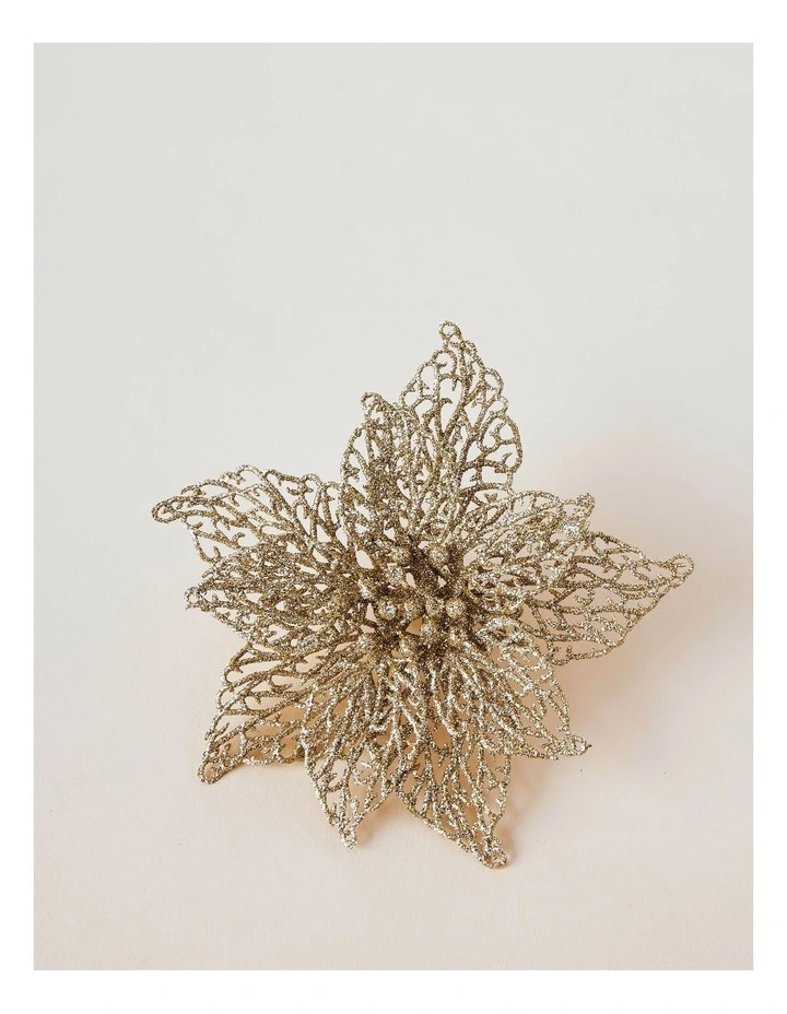 Luxe Christmas 20 cm Glittered Lace Poinsettia Clip image 2