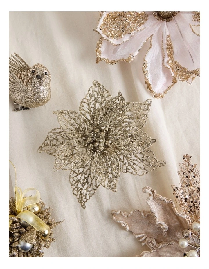 Luxe Christmas 20 cm Glittered Lace Poinsettia Clip image 3