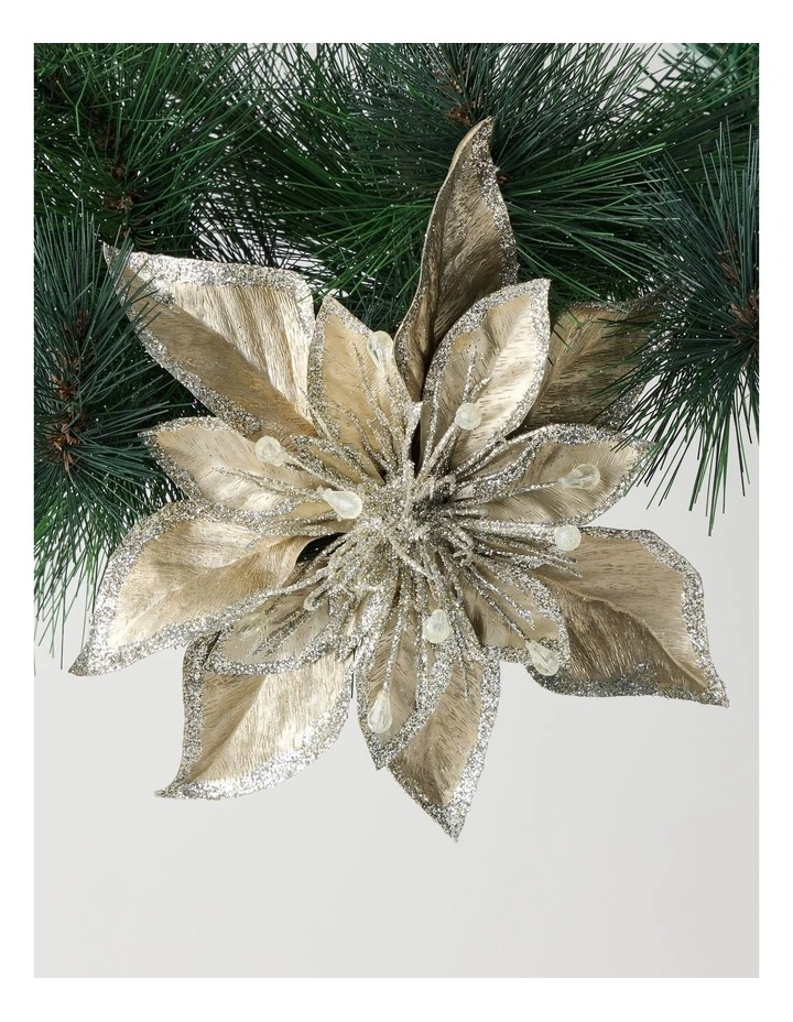 Luxe Christmas Foil Faux Poinsettia & Gems Clip Ornament image 1