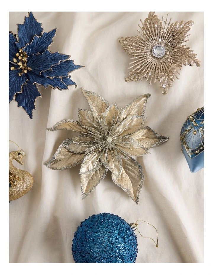 Luxe Christmas Foil Faux Poinsettia & Gems Clip Ornament image 3