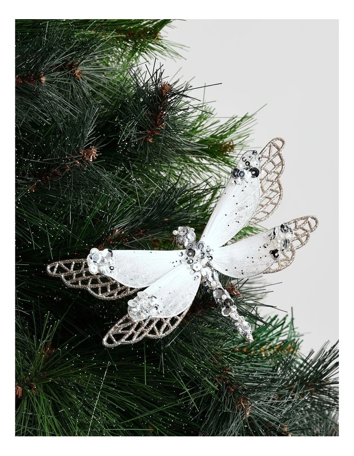 Luxe Christmas Glittered Mesh & Fabric Dragonfly Clip Gold: 6.5 cm image 1