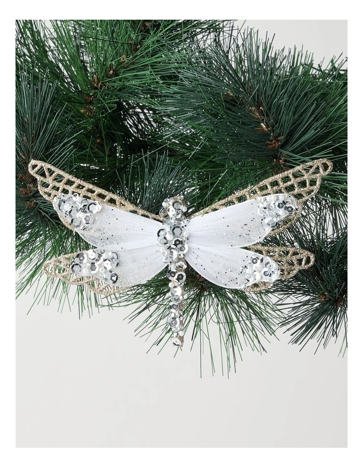 Luxe Christmas Glittered Mesh & Fabric Dragonfly Clip Gold: 6.5 cm image 1