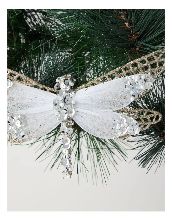 Luxe Christmas Glittered Mesh & Fabric Dragonfly Clip Gold: 6.5 cm image 2
