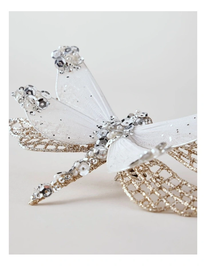 Luxe Christmas Glittered Mesh & Fabric Dragonfly Clip Gold: 6.5 cm image 3
