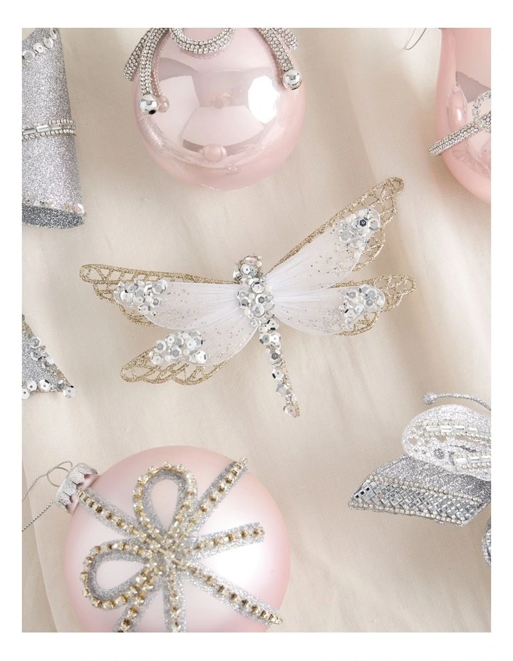 Luxe Christmas Glittered Mesh & Fabric Dragonfly Clip Gold: 6.5 cm image 3