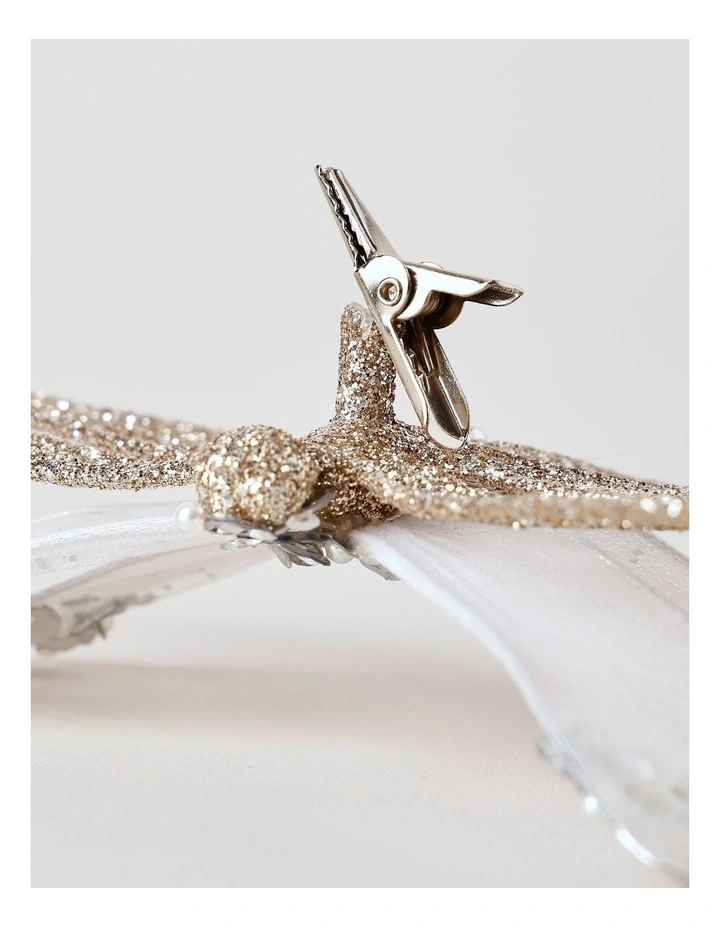 Luxe Christmas Glittered Mesh & Fabric Dragonfly Clip Gold: 6.5 cm image 4