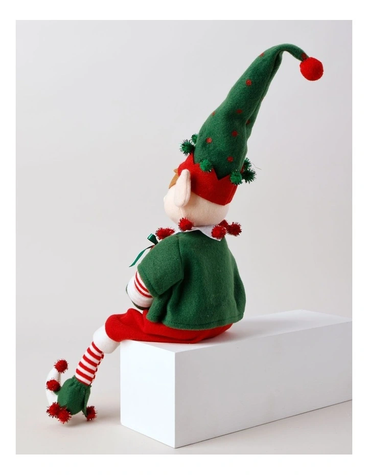 Candyland Christmas Fabric Sitting Elf Decoration 17cm in Green/Red image 3