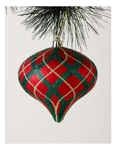 Heirloom Christmas Glitter Plaid Onion Hanging Ornament