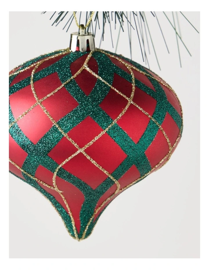 Heirloom Christmas Glitter Plaid Onion Hanging Ornament image 2