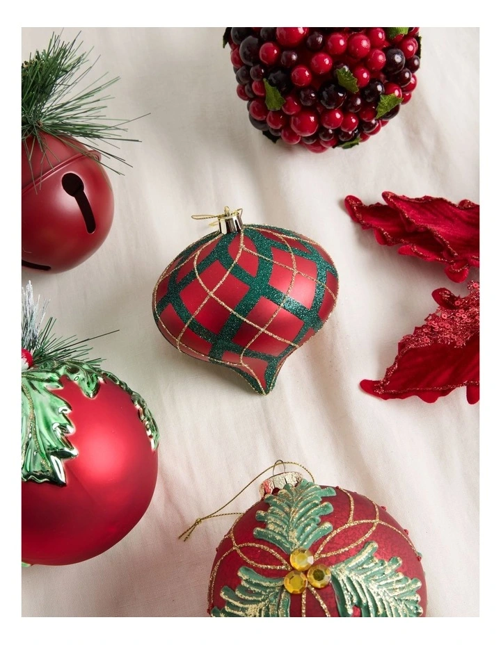 Heirloom Christmas Glitter Plaid Onion Hanging Ornament image 3