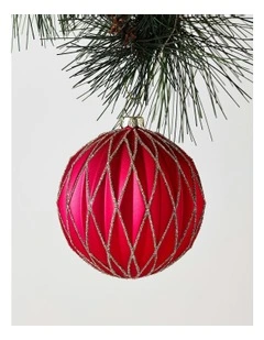 Heirloom Christmas Plastic Embossed Diamond withGlitter BaubleRed: 8cm