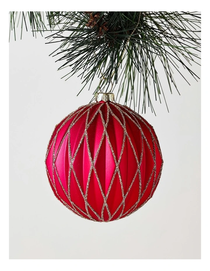 Heirloom Christmas Plastic Embossed Diamond withGlitter BaubleRed: 8cm image 1
