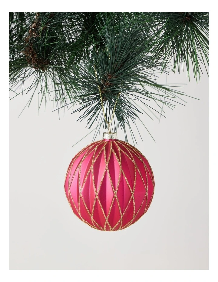 Heirloom Christmas Plastic Embossed Diamond with Glitter Bauble 8cm in Red image 1
