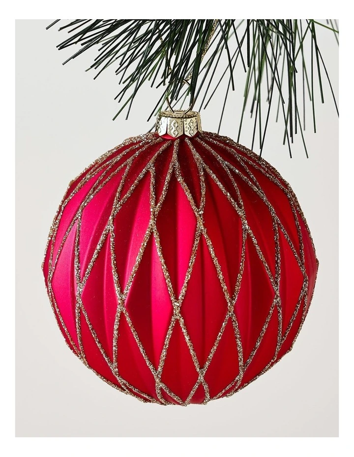 Heirloom Christmas Plastic Embossed Diamond withGlitter BaubleRed: 8cm image 2