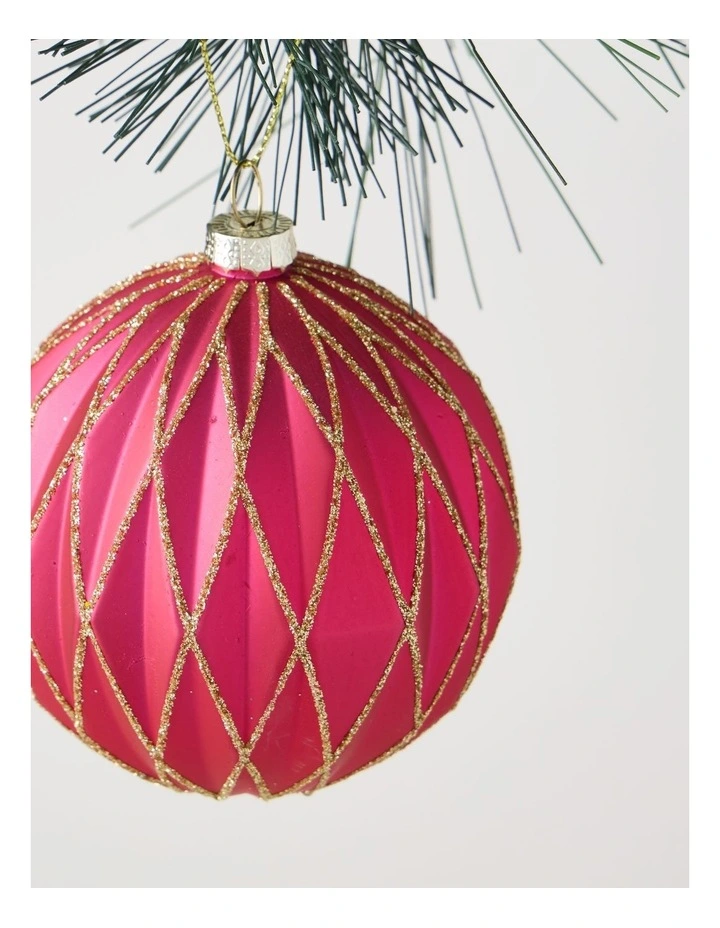 Heirloom Christmas Plastic Embossed Diamond with Glitter Bauble 8cm in Red image 2