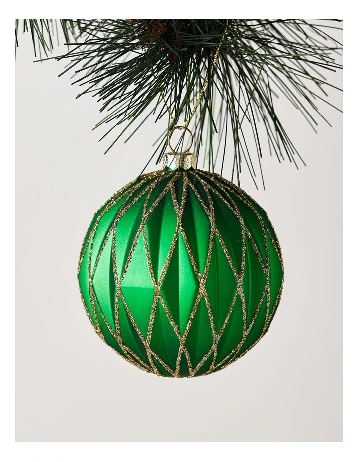 Heirloom Christmas Plastic Embossed Diamond withGlitter BaubleGreen: 8cm image 1