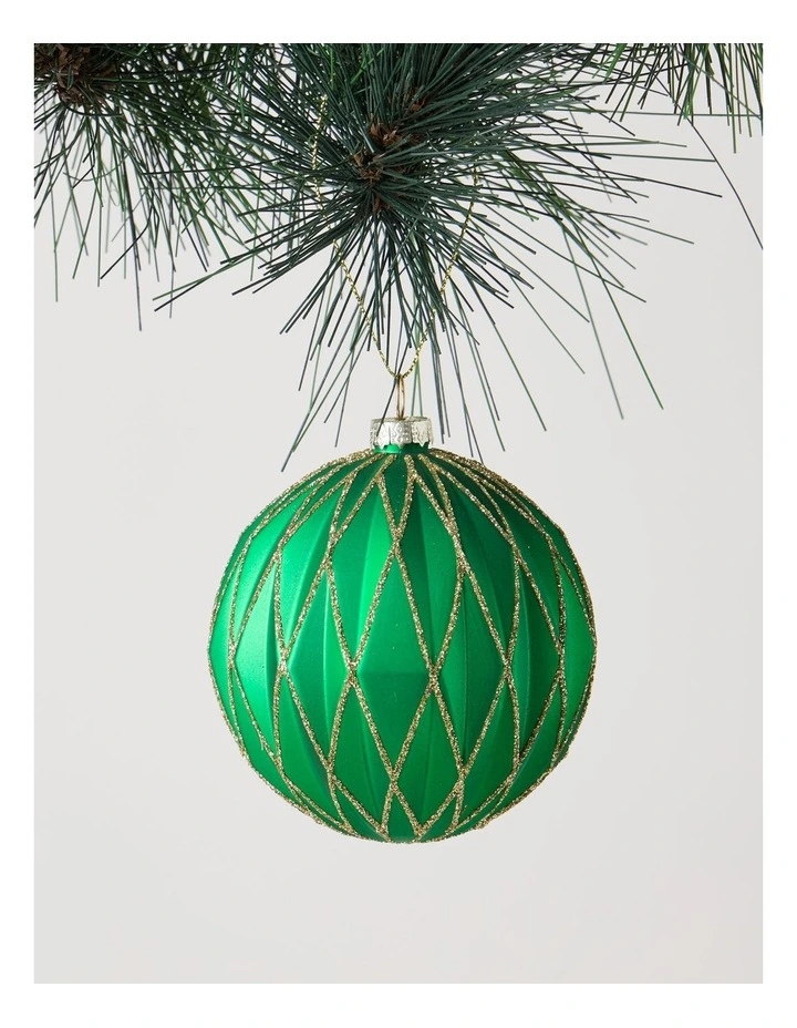 Heirloom Christmas Plastic Embossed Diamond withGlitter BaubleGreen: 8cm image 1
