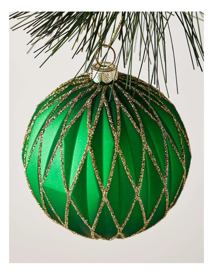 Heirloom Christmas Plastic Embossed Diamond withGlitter BaubleGreen: 8cm image 2