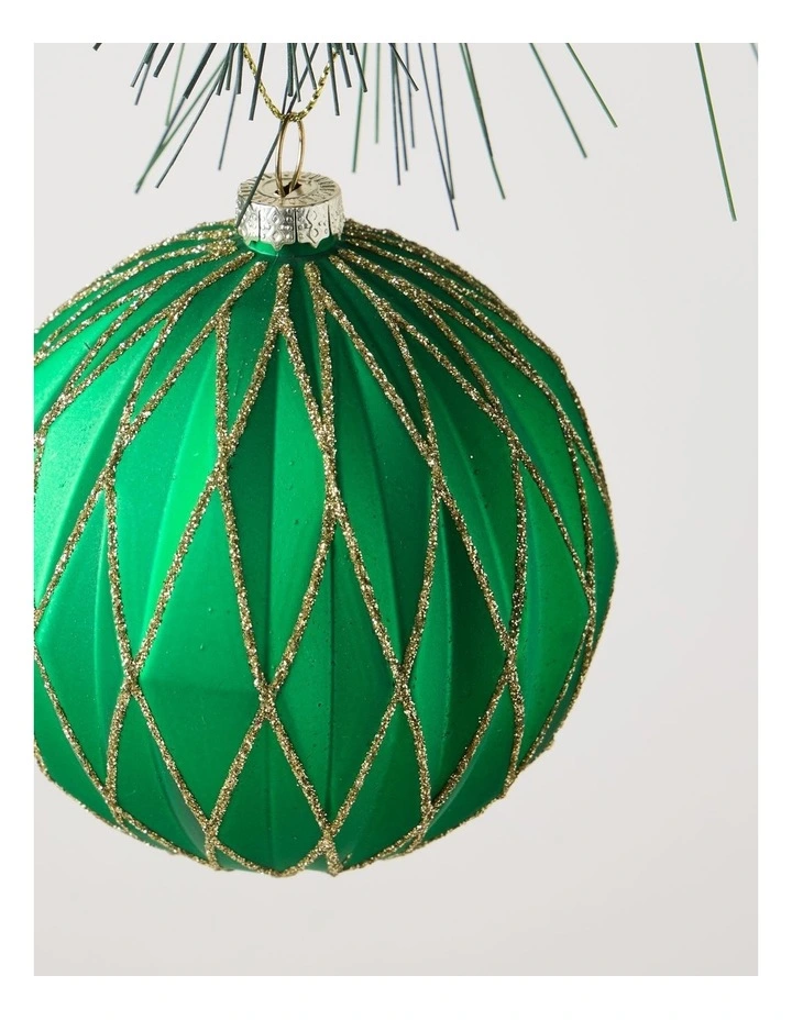 Heirloom Christmas Plastic Embossed Diamond withGlitter BaubleGreen: 8cm image 2