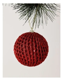 Heirloom Christmas Glittered Weave BaubleRed: 8cm