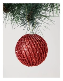 Heirloom Christmas Glittered Weave Bauble 8cm in Red