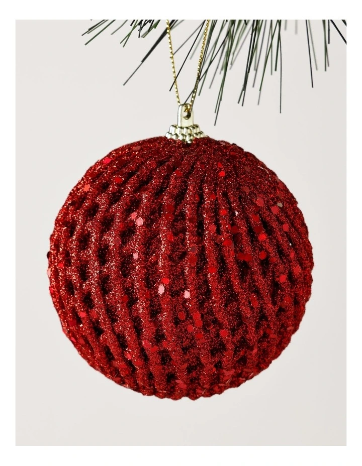 Heirloom Christmas Glittered Weave BaubleRed: 8cm image 2